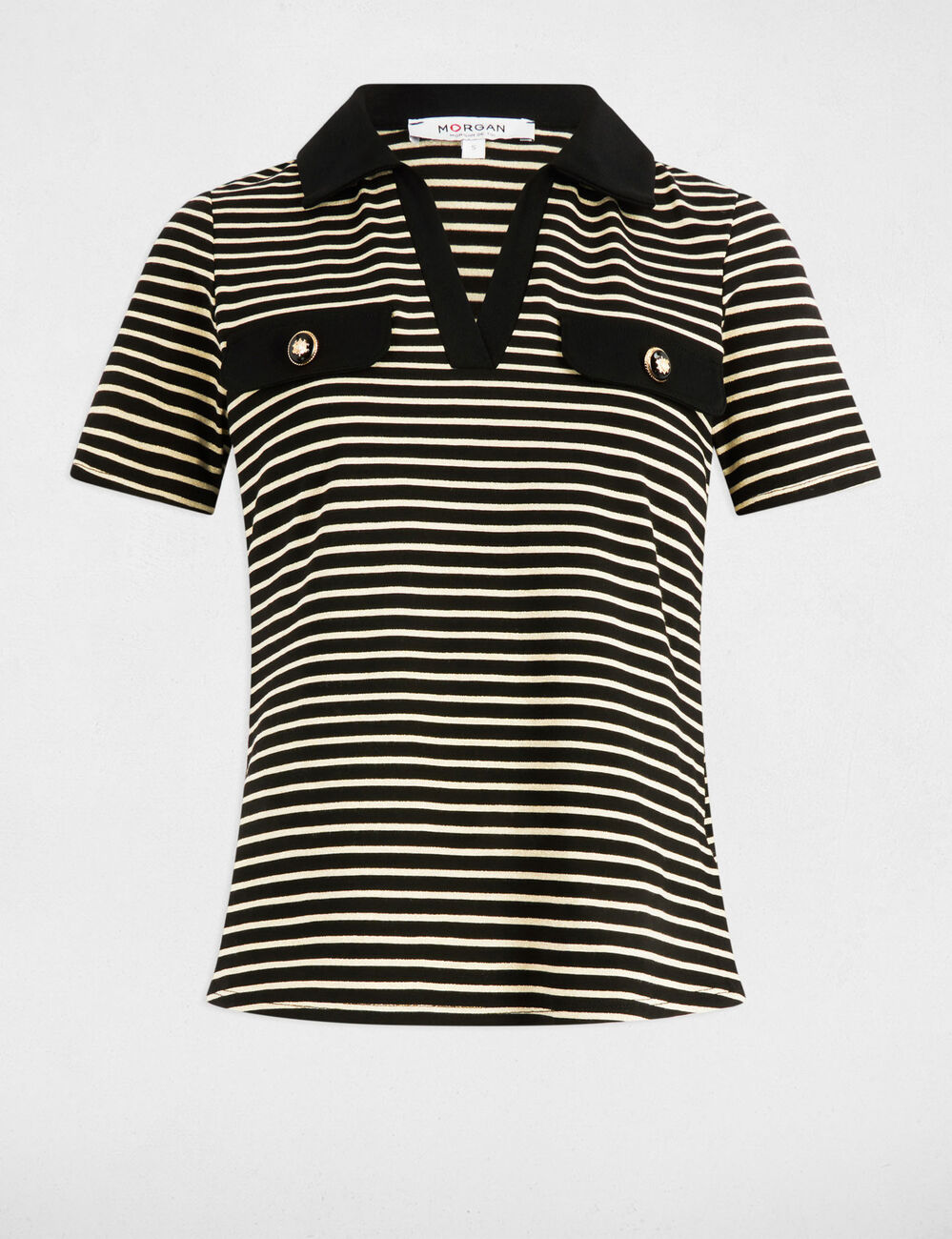 Gestreept t-shirt met korte mouwen zwart vrouw