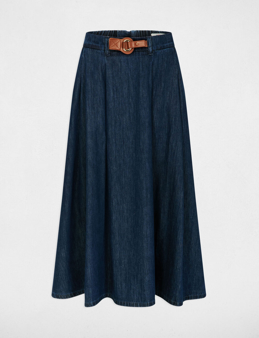 Lange uitlopende rok ruw denim vrouw