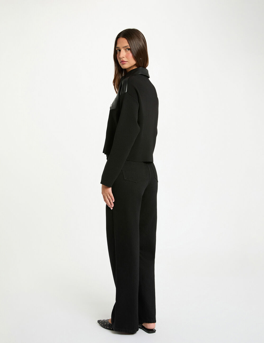 Veste droite cropped noir femme