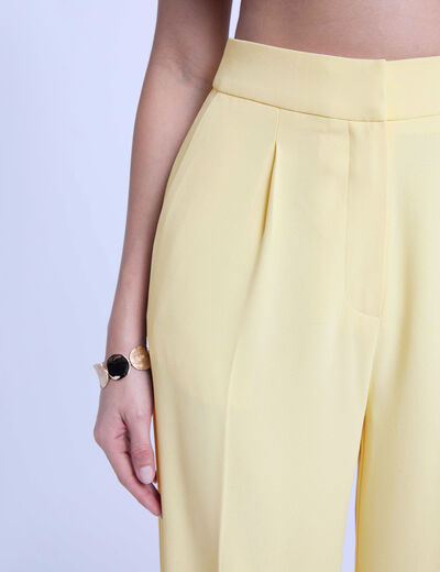 Pantalon large taille haute jaune clair femme