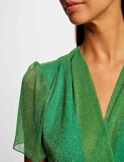 T-shirt korte mouwen van metallic garen groen vrouw