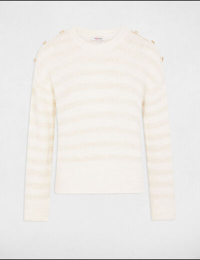Trui met ronde hals en knopen beige vrouw