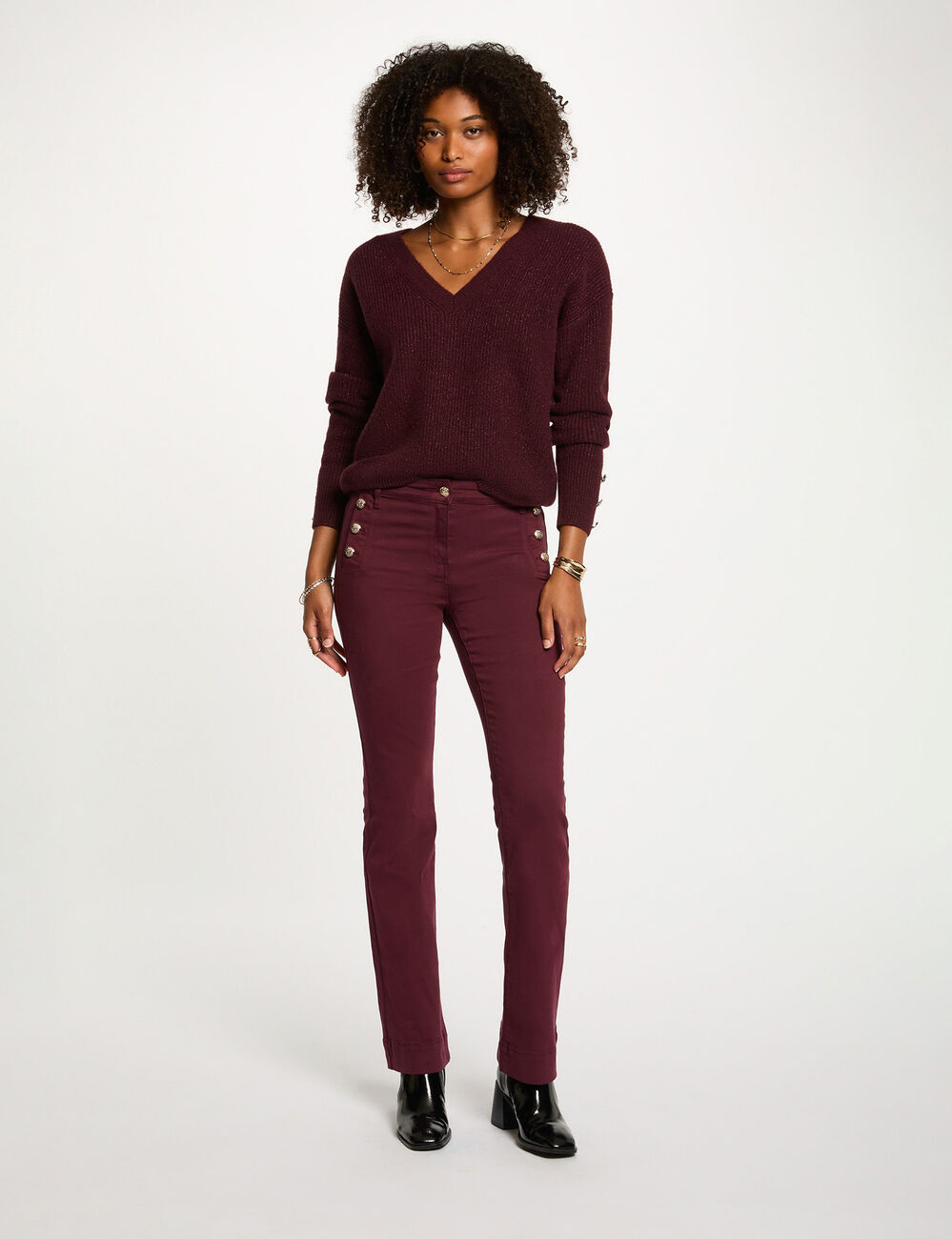 Pantalon bootcut prune femme