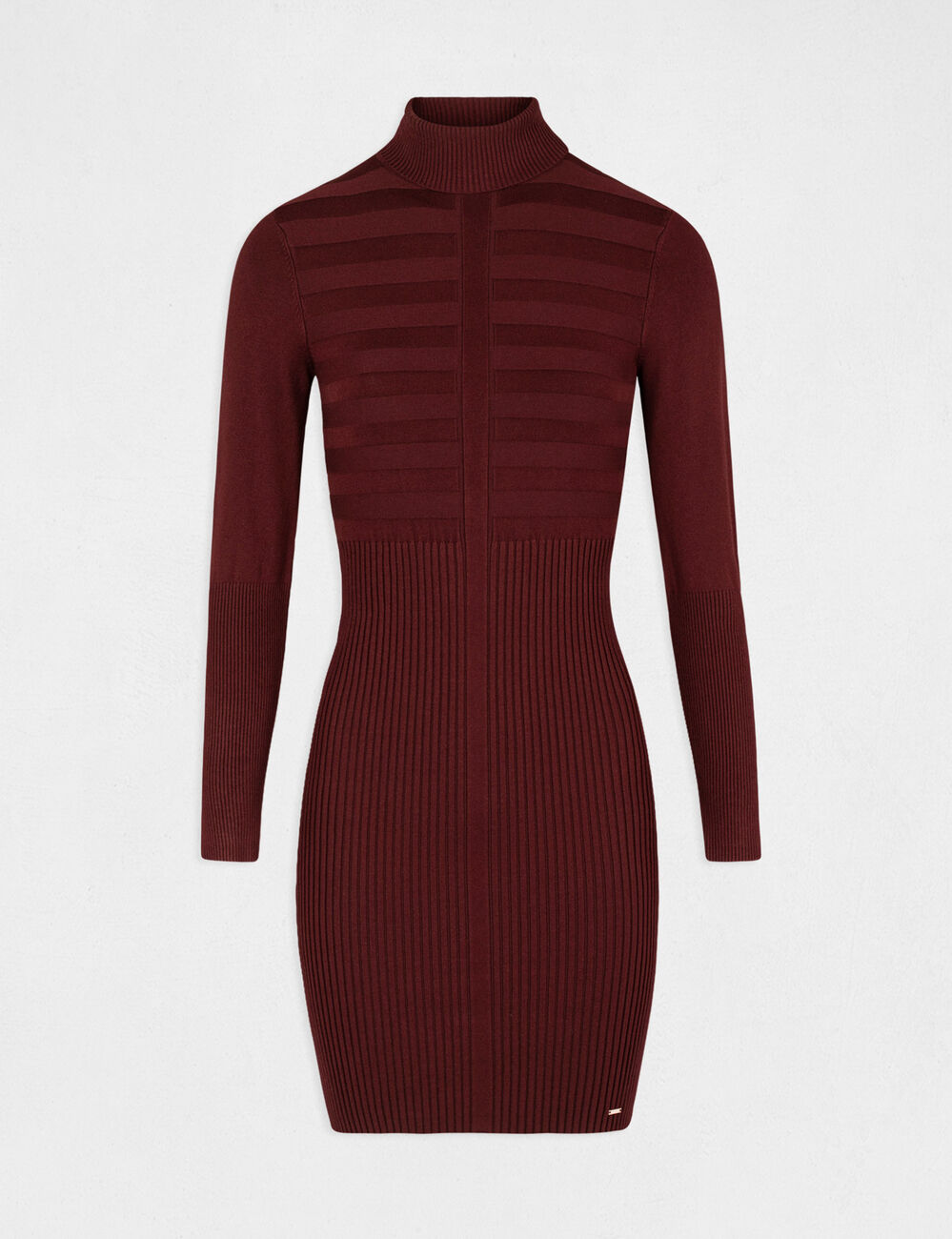 Robe ajust&eacute;e col roul&eacute; fine maille violet fonc&eacute; femme