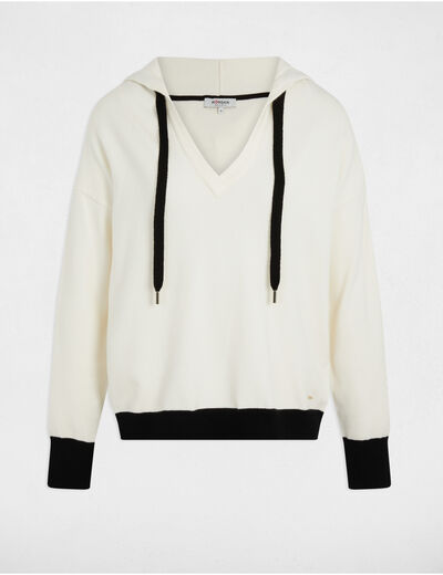 Pull col en V à capuche blanc femme