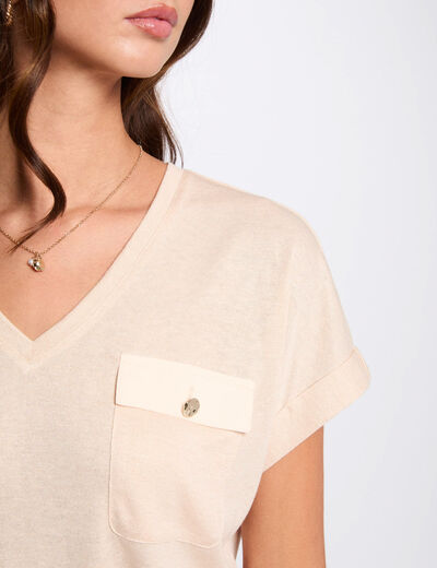 T-shirt met korte mouwen beige vrouw