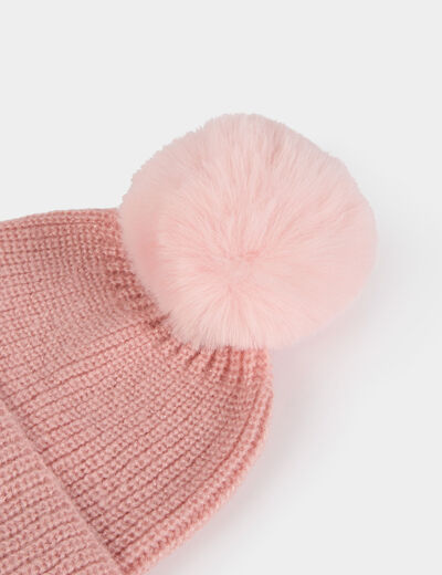 Bonnet à pompon rose poudrée femme