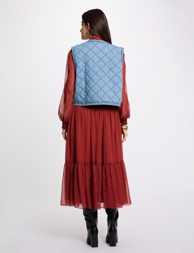 Veste matelass&eacute;e sans manches denim stone femme