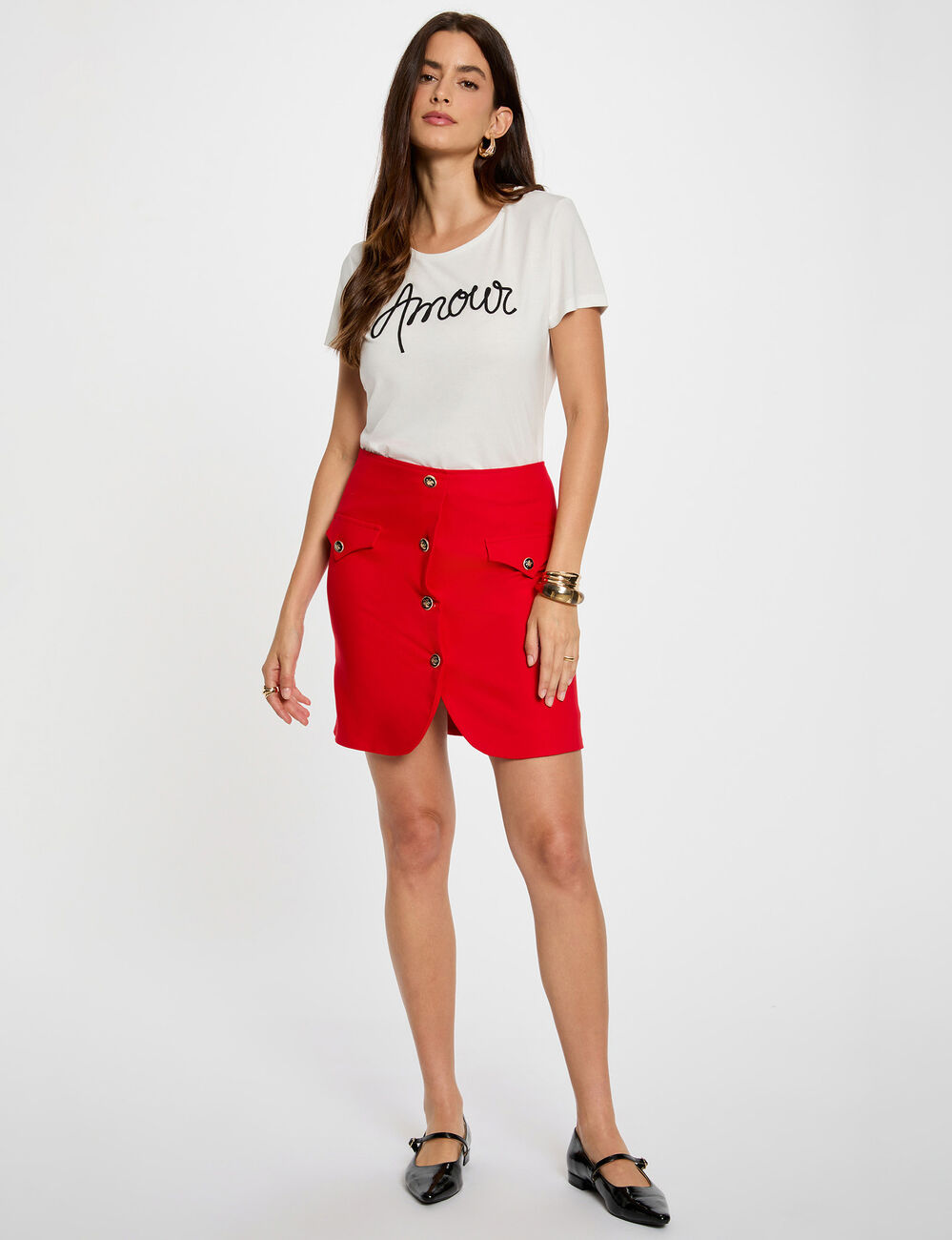 T-shirt droit inscription blanc femme