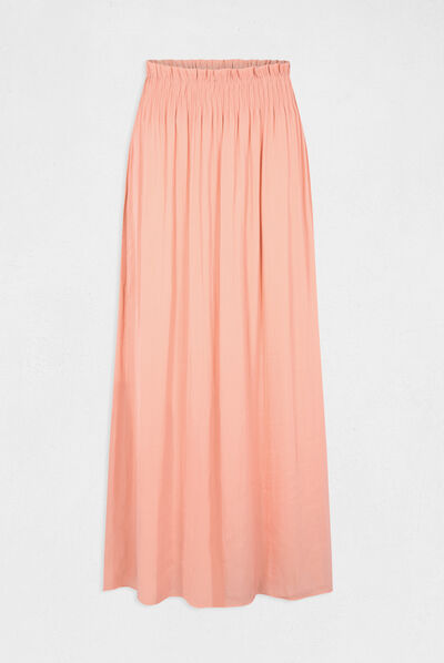 Jupe longue fluide taille élastiquée rose moyen femme