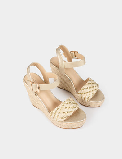 Sandales compensées jaune or femme