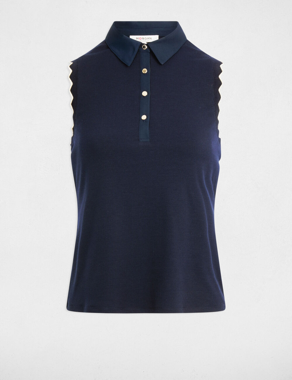 Top sans manches col revers bleu marine femme