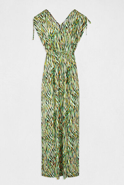 Robe longue droite imprimé géométrique vert femme