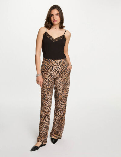 Pantalon large imprimé multicolore femme