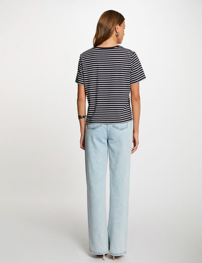 Gestreept T-shirt met korte mouwen marineblauw vrouw