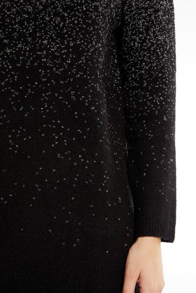 Rechte sweaterjurk met metallic draden zwart vrouw