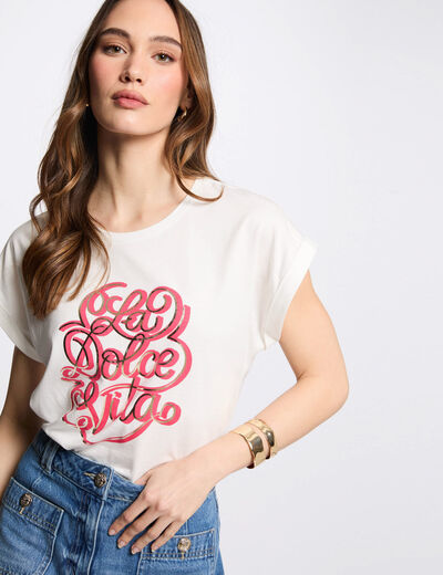 T-shirt à inscription blanc femme