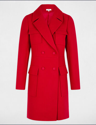 Manteau long boutonné rouge femme