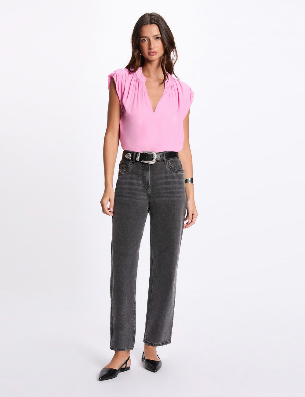 Blouse met korte mouwen roze vrouw