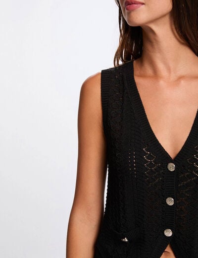 Mouwloos vest met V-hals zwart vrouw