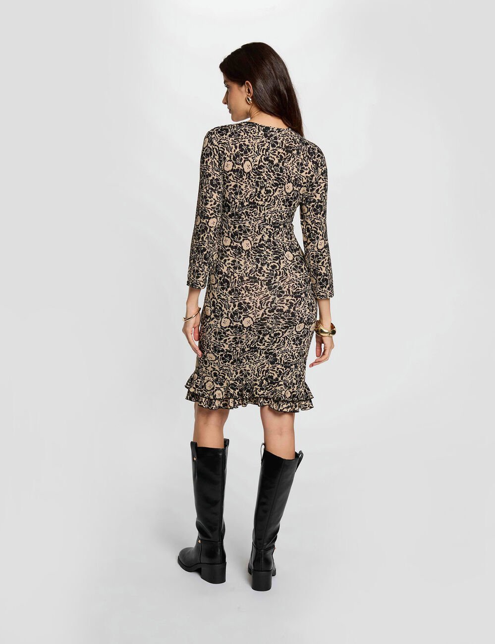 Robe maille col v multicolore femme