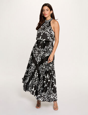 Robe longue col montant multicolore femme