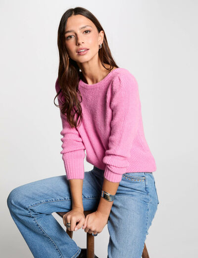 Trui met ronde hals en lange mouwen medium roze vrouw