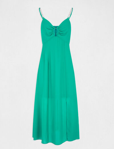 Uitlopende midi-jurk met kettingbandjes medium groen vrouw
