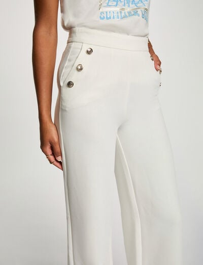 Wijde broek met knopen helder wit vrouw