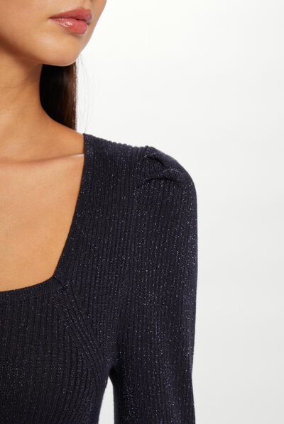 Trui met vierkante hals en lange mouwen marine vrouw