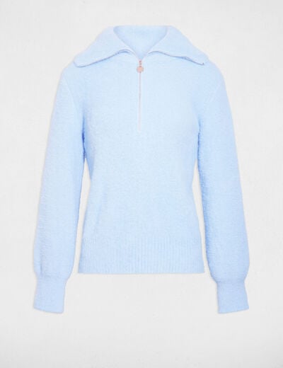 Pull manches longues à col zippé bleu ciel femme