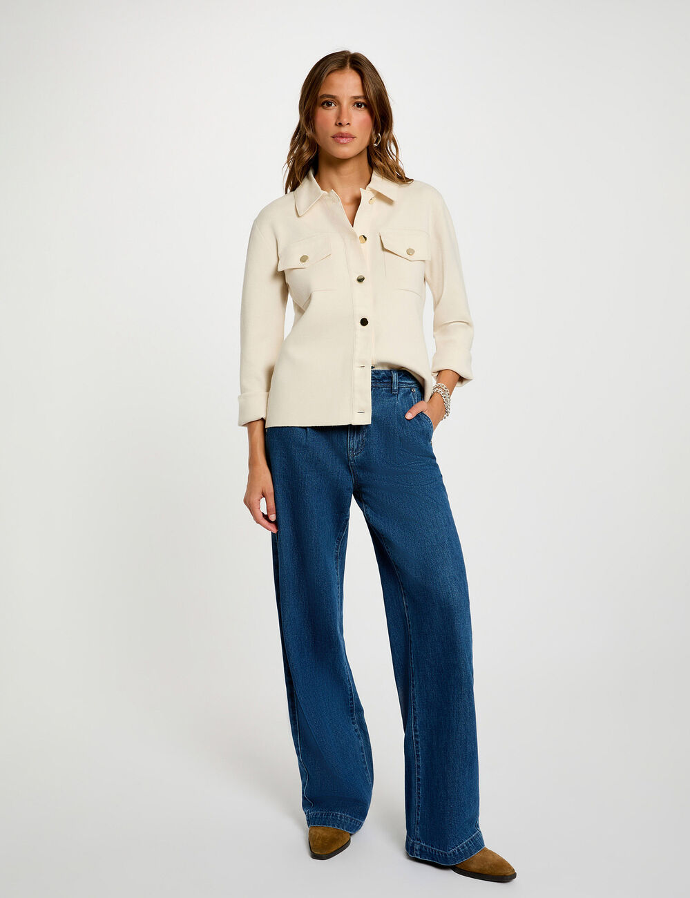Lichte jas met knopen ivoor vrouw