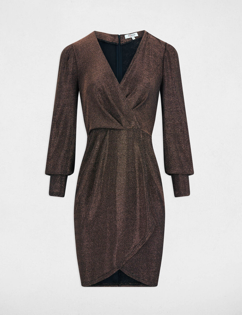 Gedrapeerde jurk met metallic draad kleur bronze vrouw