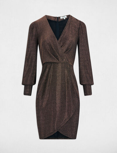 Gedrapeerde jurk met metallic draad kleur bronze vrouw