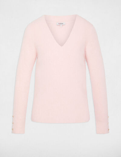 Pull col v manches longues rose clair femme