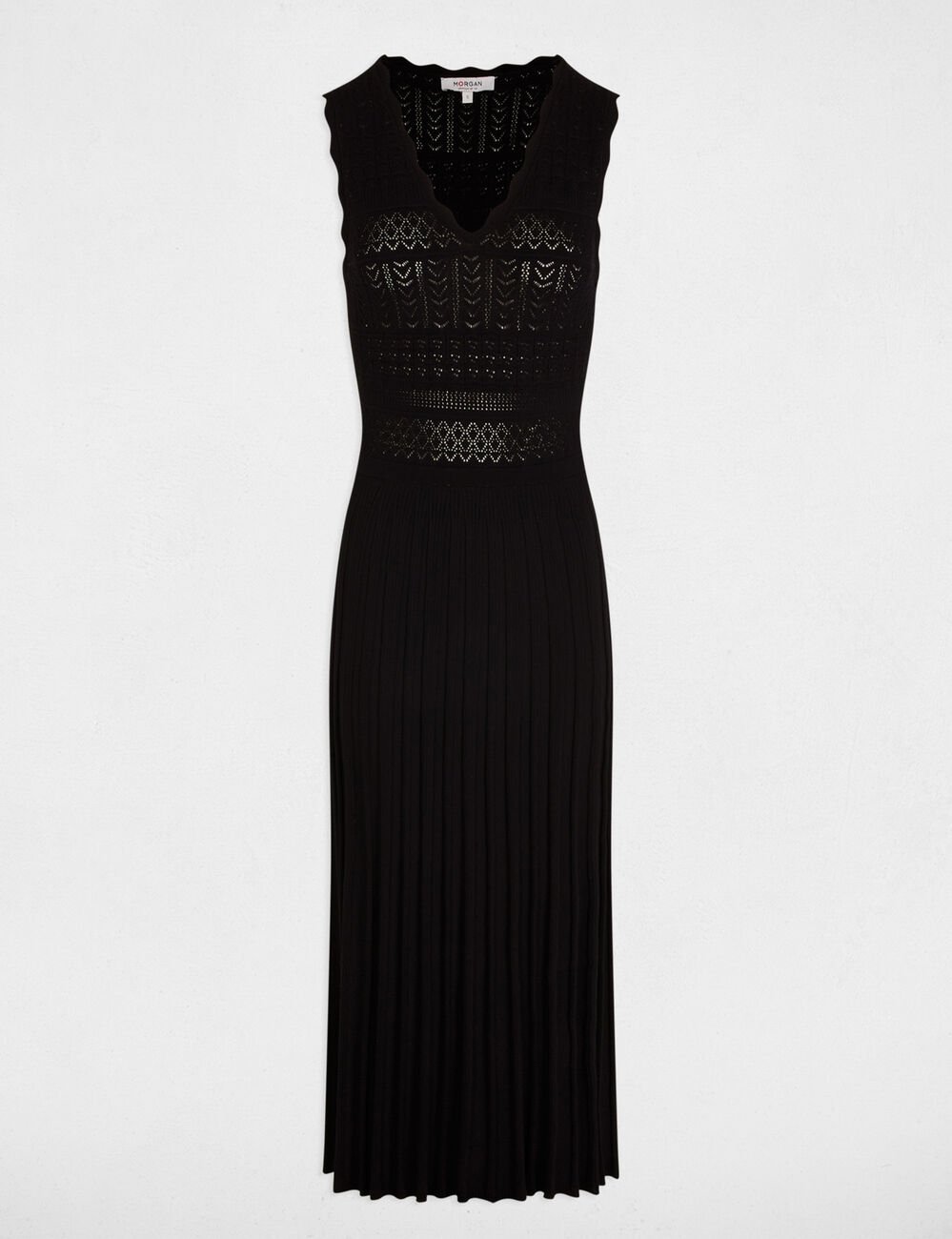 Gebreide jurk met V-hals zwart vrouw