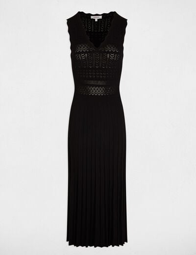 Gebreide jurk met V-hals zwart vrouw