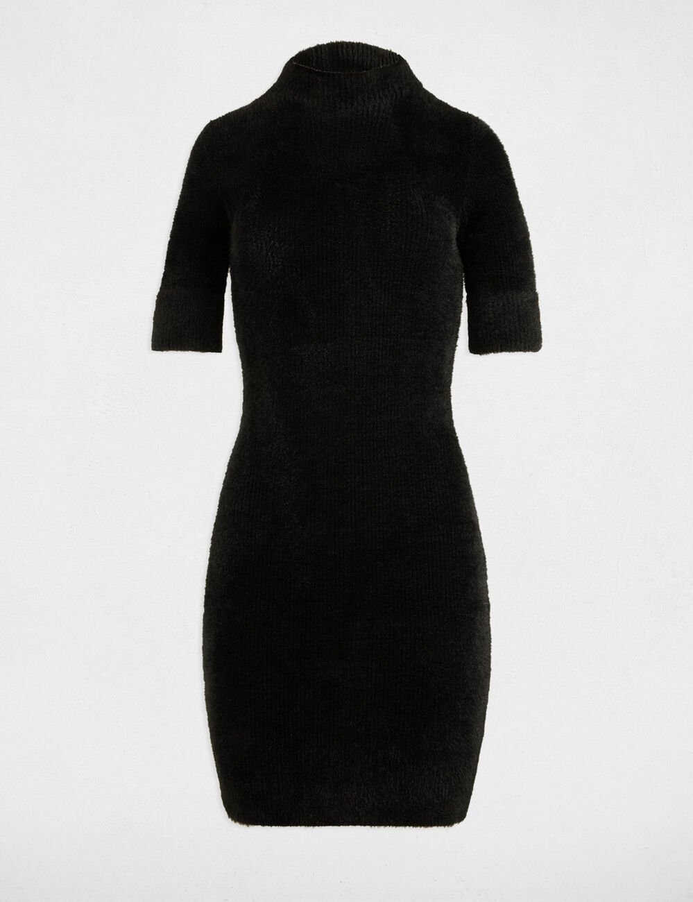 Robe tricot ajust&eacute;e manches courtes noir femme