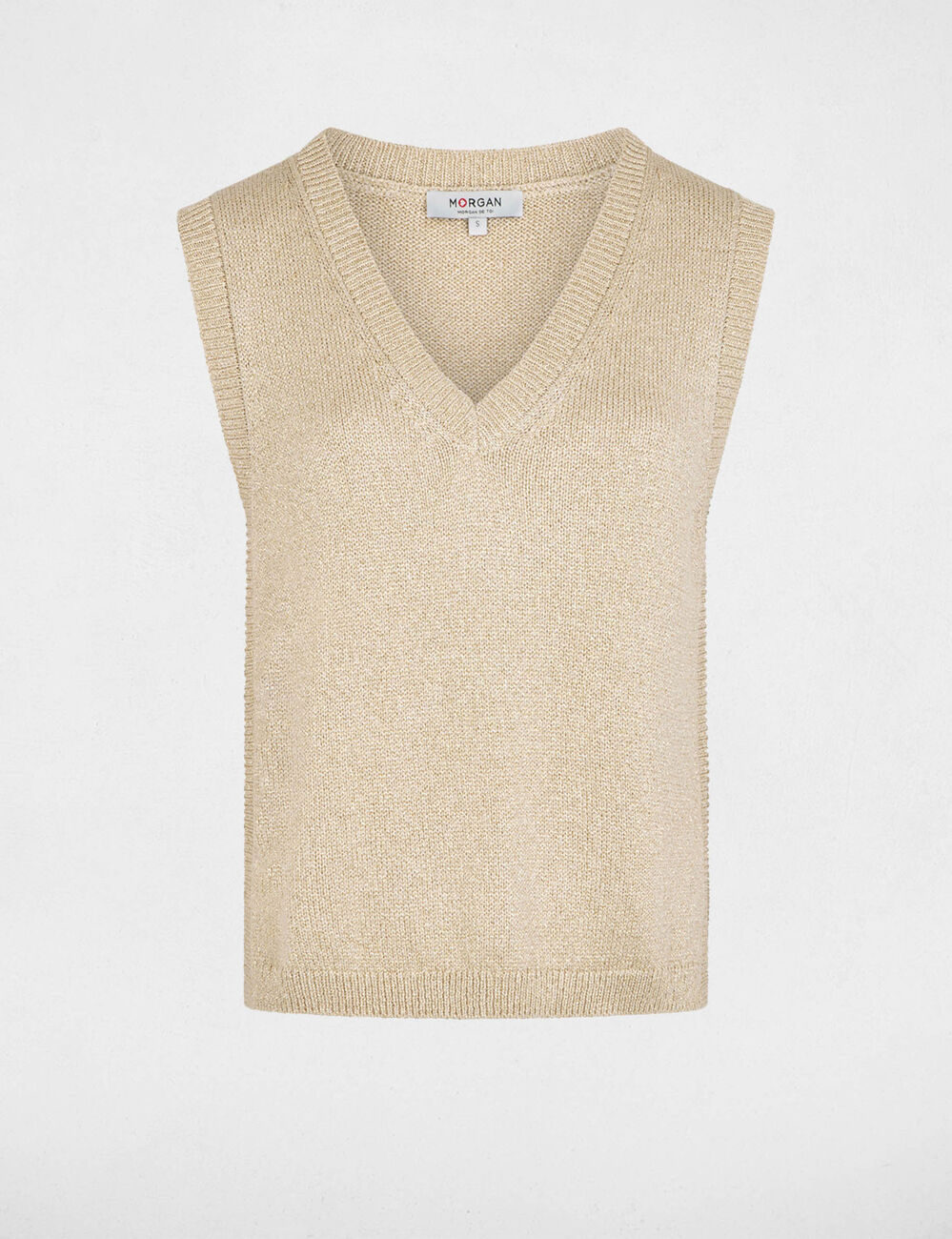 Pull sans manches col v couleur bronze femme