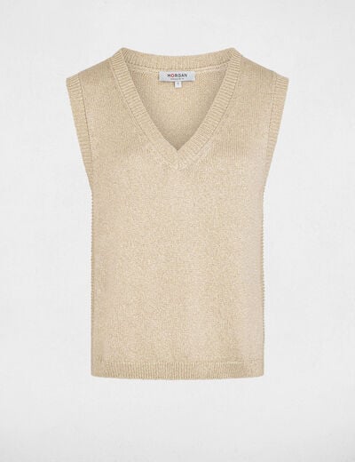 Pull sans manches col v couleur bronze femme