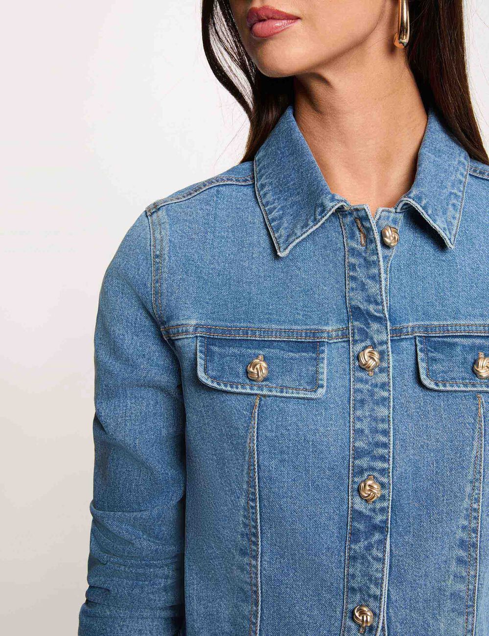 Veste jean cropped denim stone femme