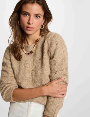 Trui met ronde hals beige vrouw