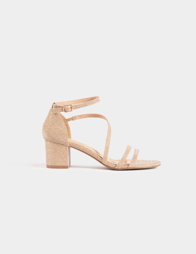 Sandales à talons métallisées beige femme