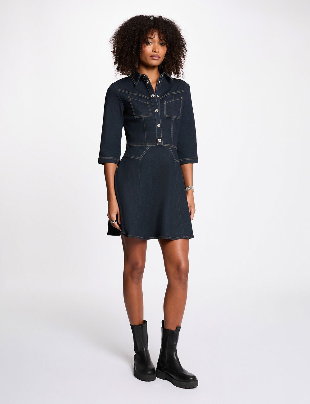 Robe courte en jean denim brut femme