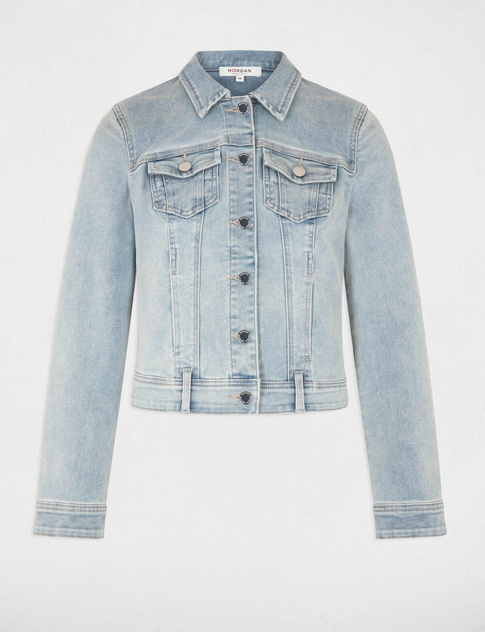 Rechte jeansjas met knopen jean bleached vrouw