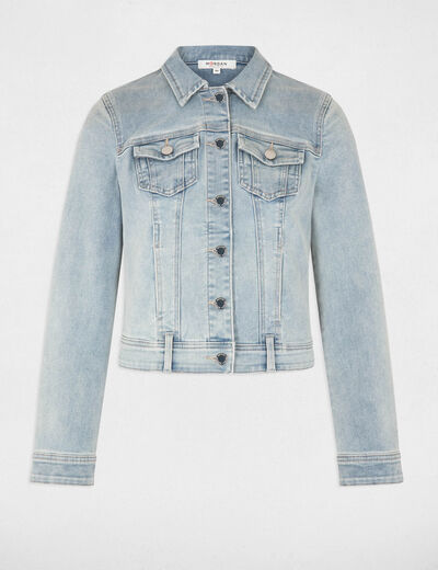 Veste droite boutonn&eacute;e en jean jean bleached femme