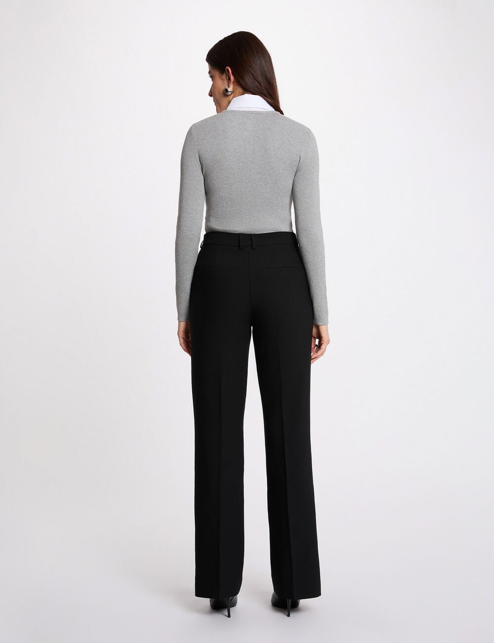 Pull 2-en-1 col à revers gris clair femme