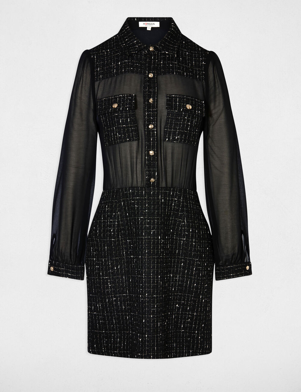 Robe courte bimatière noir femme