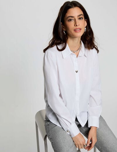 Chemise droite col &agrave; revers blanc femme