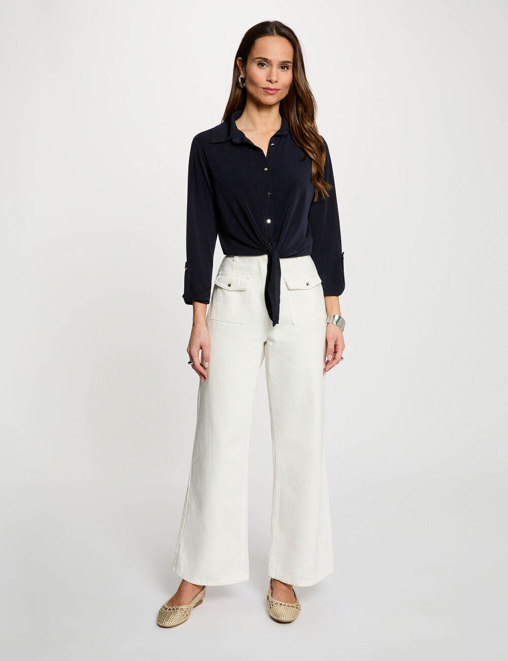 Chemise col &agrave; revers bleu marine femme